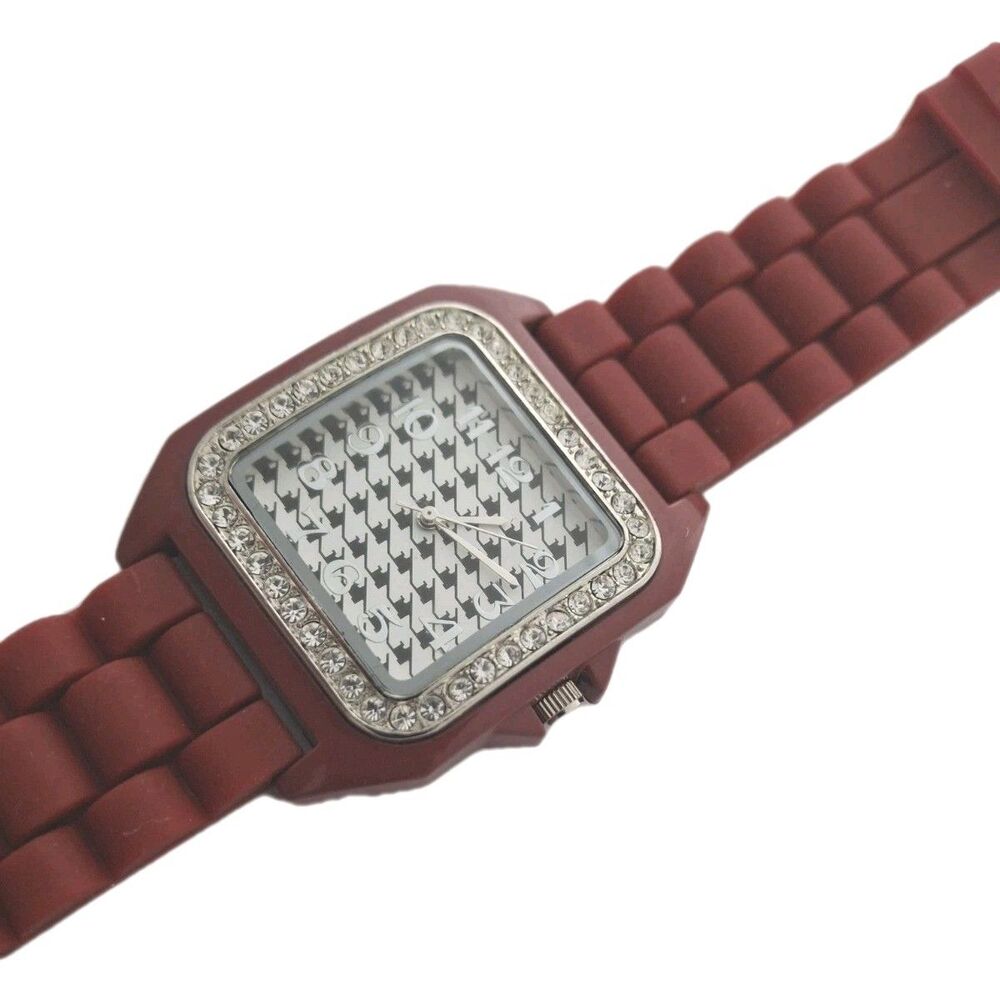 Geneva Womens Red Silicone Watch Bling Rhinestone Bezel Fresh Battery New